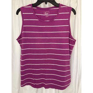 G.H. Bass & Co. Womens Purple & White Striped Cotton Sleeveless Tank Top L